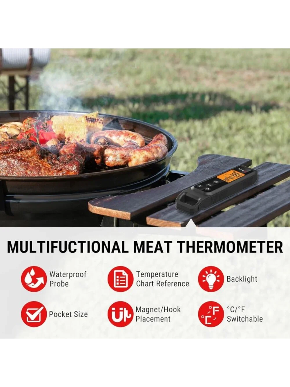 2-in-1 Instant Read Cooking Thermometer - Infrared & Meat Probe, Non-Contact